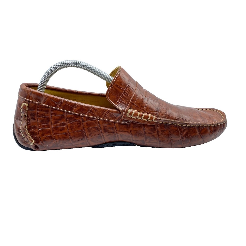 Saks Fifth Avenue Men's brown leather penny loafers Croc Embossed Size 10M EUC